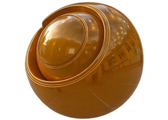 Reflective Golden Sphere with Layered Rings and Building Reflection ball yellow isolated on a transparent background