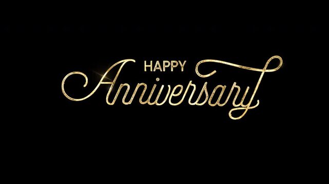 Happy Anniversary lettering text Animation in 3 clips luxury Glitter series on the transparent background. Handwritten text in gold, red, and Silver. Great for Gathering, celebrations and events