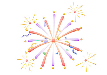 Naklejka na ściany i meble 3D render Firework explosion celebration festival happy new year icon object floating on Isolated background. minimal cartoon style illustration