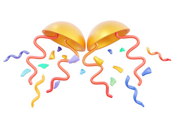 Popper party surprise colorful icon design floating on Isolated background. Anniversary event element decor birthday happy congratulation. minimal cartoon style. 3d render illustration
