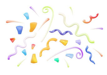 Set of party surprise colorful festive confetti popper decoration elements design present cartoon style party birthday isolated on transparent png background. 3d render illustration