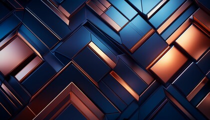 abstract geometric background with metallic polygonal shapes in dark blue and copper tones modern 3d render of futuristic mosaic pattern for technology and design concepts