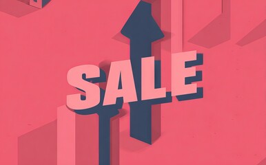 A pink background with a blue arrow pointing up