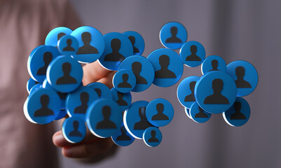 Hand holding social network connections, representing community, business, and online relationships. Illustrating unity, global reach, and teamw