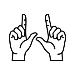 Obraz premium Symmetrical line art icon of two hands pointing index fingers up