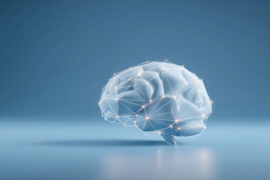 Abstract conceptual digital brain with network connections on blue background - Powered by Adobe