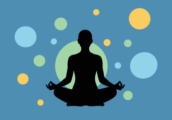 Silhouette meditation with geometric shapes and calming colors