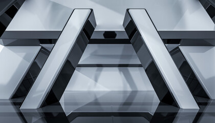 Sleek modern architectural lines create a dynamic, abstract geometric structure evoking innovation and futuristic design possibilities