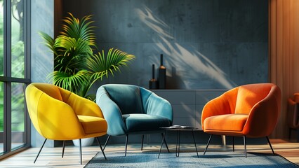 modern living room with blue furniture