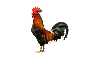 Rooster Crowing with Open Beak and Red Comb on chicken bird isolated on a transparent background
