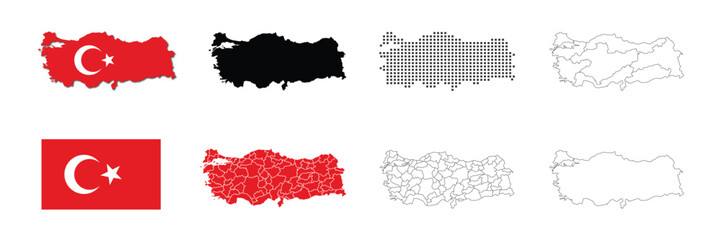 Obraz premium Turkey map. Map and flag of turkey with regions or states.