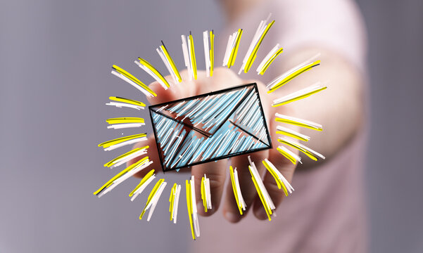 Bright, modern image of a hand presenting a digital email icon. Perfect for communication, technology, and connection concepts.