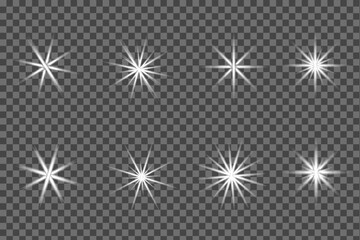 Set of White Sparkle and Starburst Light Effects