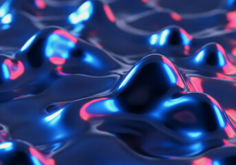 Abstract Liquid Chrome Waves with Neon Blue and Pink Reflections