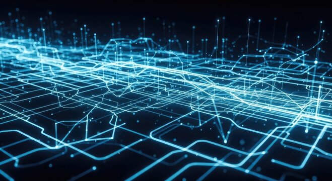 Abstract blue network lines with connected dots on dark background