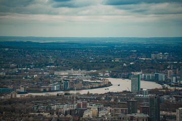 Obraz premium City Of London Urban Landscape, River Thames, South East London Cityscape Aerial Elevated View, Deptford, Isle of Dogs, Tower Hamlets, Greenwich, Rotherhithe, England, United Kingdom