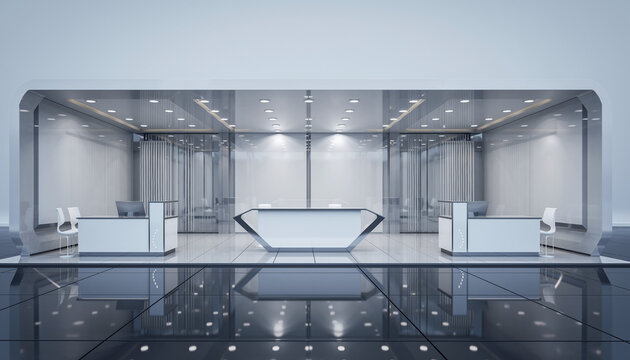 Sleek modern reception area with minimalist design, offering a professional and welcoming first impression for any business.