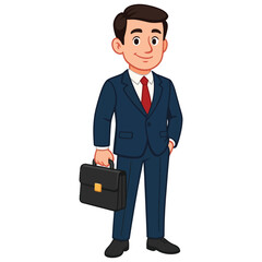 Businessman cartoon character in suit and tie holding a briefcase, professional corporate worker illustration.