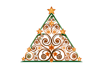 Stylized green and brown Christmas tree with swirl pattern