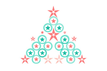 Light blue Christmas tree made of star circles on white