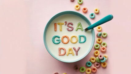 Colorful Cereal Message in Milk Bowl