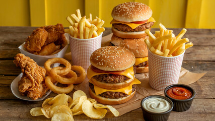 Delicious Fast Food Combo with Burgers and Fries