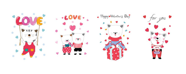 Valentine Cartoon Illustration with Hearts and Gifts