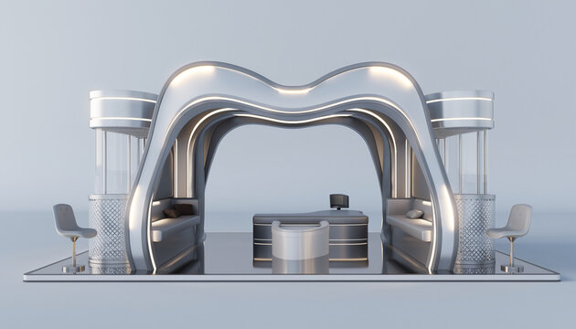 Sleek modern dental clinic reception area designed like a tooth, offering a futuristic and welcoming patient experience
