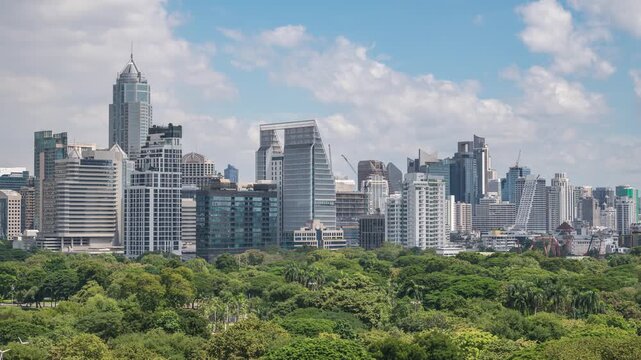 Bangkok Thailand, city skyline time lapse at Lumpini Park, Krung Thep