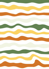 Abstract wavy seamless pattern with colorful flowing stripes in warm earthy tones. Trendy geometric background inspired by retro 70s aesthetics. Perfect for textile prints, packaging, wallpapers