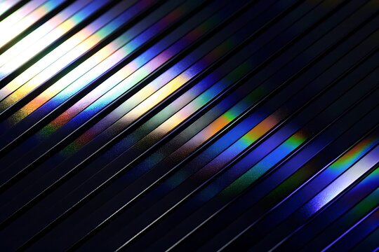 Abstract rainbow spectrum light refraction on dark diagonal grooves surface texture