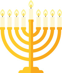 A golden menorah with nine lit candles, symbolizing Hanukkah, against a white background.