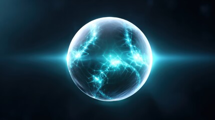 Fototapeta na wymiar A vibrant, glowing sphere with electric patterns, suggesting a futuristic or cosmic theme, set against a dark background.