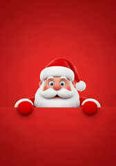 Cute Santa Claus Peeking Over Edge with Playful Smile – Christmas Illustration