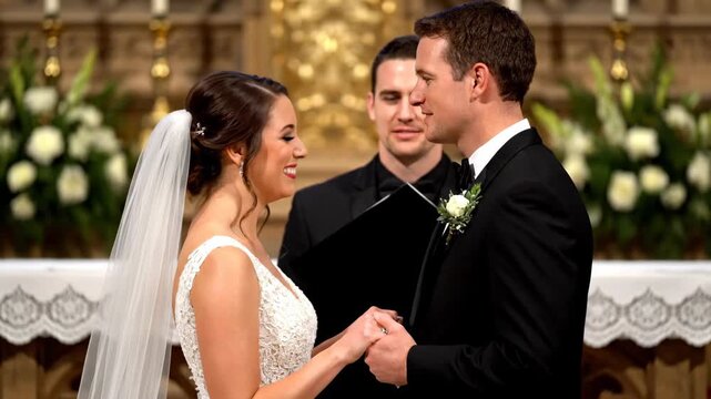 Romantic Wedding Ceremony Joyful Bride and Groom Exchange Vows, Creating a Beautiful and Memorable Day Filled with Love and Happiness