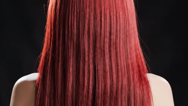 Woman with Long Red Hair, Back View - A woman is shown from the back, displaying long, straight, and vibrant red hair that falls smoothly.