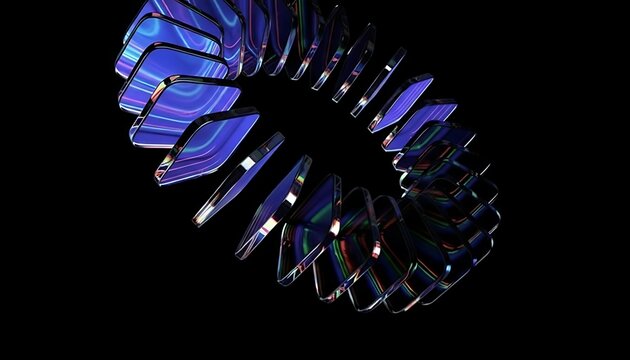 Abstract swirling vortex of iridescent blue and purple light against a dark background - Powered by Adobe