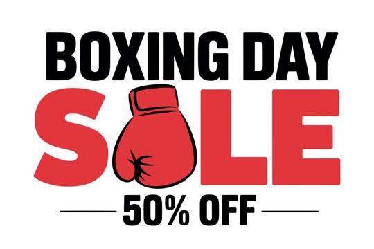 Boxing Day sale offers 50% off with a boxing glove graphic. - Powered by Adobe