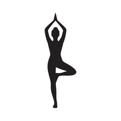 Fototapeta premium Silhouette of a woman performing a yoga tree pose on a white background