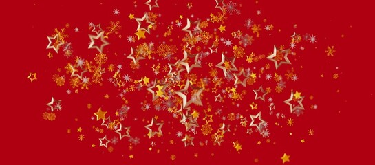 Christmas and New Year festive background with golden stars and snowflakes on a vibrant red backdrop. Perfect for seasonal designs, greetings an © vegefox.com