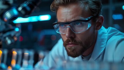 A man is conducting experiments in a laboratory.