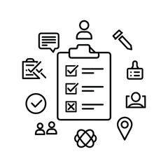 Business management project task checklist line icons complete set