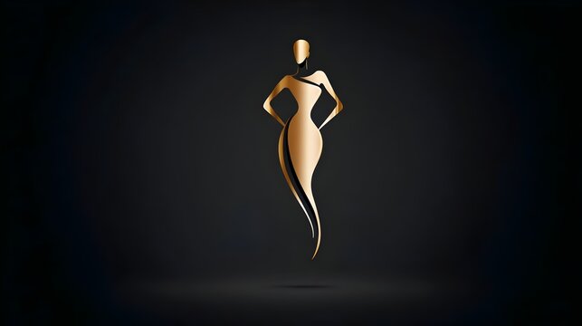 Luxury women's clothing logo with golden woman silhouette symbol. Premium fashion branding, luxury women&rsquo;s clothing identity, feminine silhouette emblem, for tailor and fashion workshops.