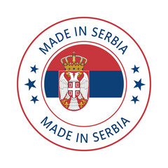 Serbia Made in Stamp in circle with flag Vector template on white background