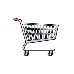 Shopping cart illustration with a sleek design and red handle in a modern style
