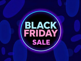 Bright neon circle with black friday sale text on dark blue background