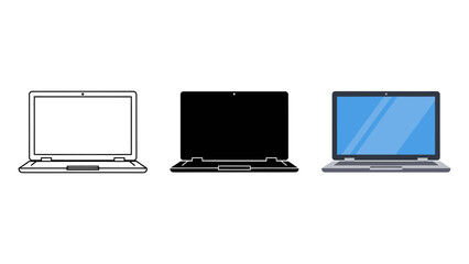 Set of laptop illustrations flat vector design of open notebook computers isolated on white background