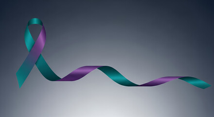 Background with teal and purple ribbon symbolizing support for Suicide Loss Day, copy space