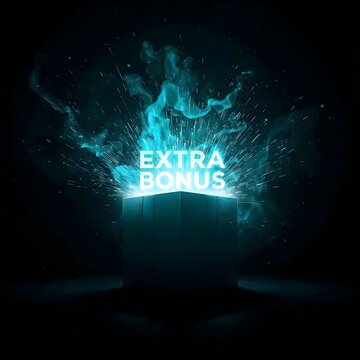 Cyber Treasure: "Extra Bonus" Exploding from a Neon Blue Box