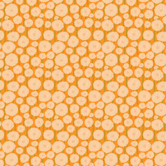A seamless pattern of translucent white cotton flowers with green stems. Orange background for textiles, pillowcases, curtains, wallpaper, napkins, picnic mats.